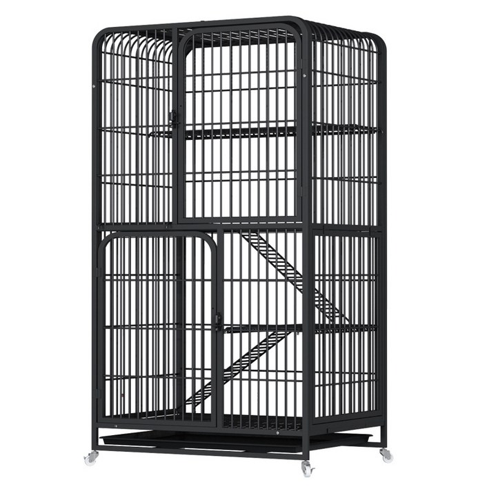 더디테일 고양이 철장 케이지 대형 이동식 빌라 호텔장 격리장 애완동물 수납장 철창, 블랙, 1개