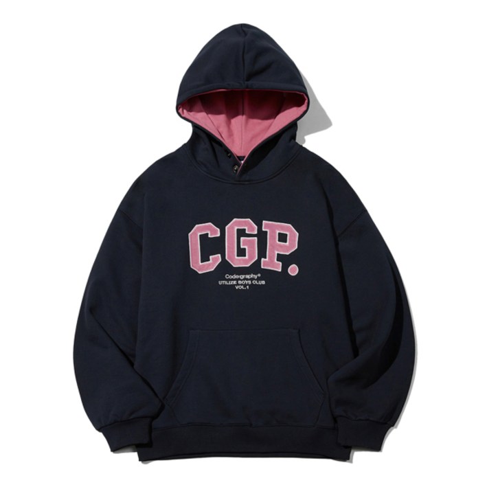 코드그라피 후드티 [지향 착용]CGP 아치 로고 배색 스냅 후드티_네이비