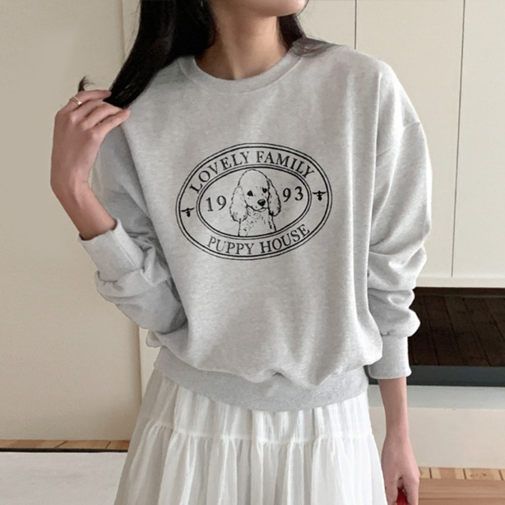 마이쏭 여성 봄신상 크롭맨투맨 고퀼리티 스파니엘프린팅오버핏맨투맨