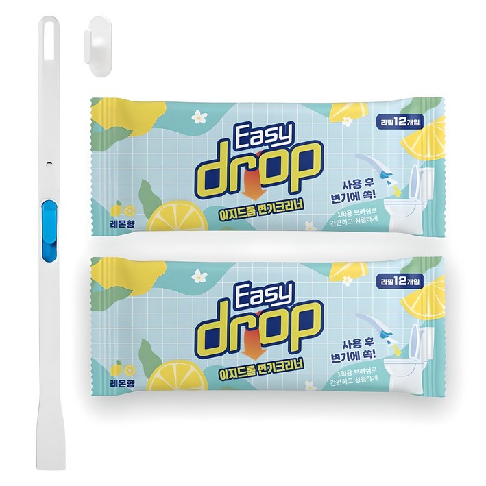 이지드롭 변기크리너 레몬향 리필 브러쉬 24개입  핸들  전용 고리, 혼합색상, 1세트