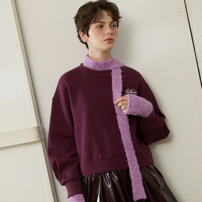 [3 colors] Lipbbam 코튼 더블소프트 플리스 기모 퍼프 슬리브 크롭 맨투맨 LTW015