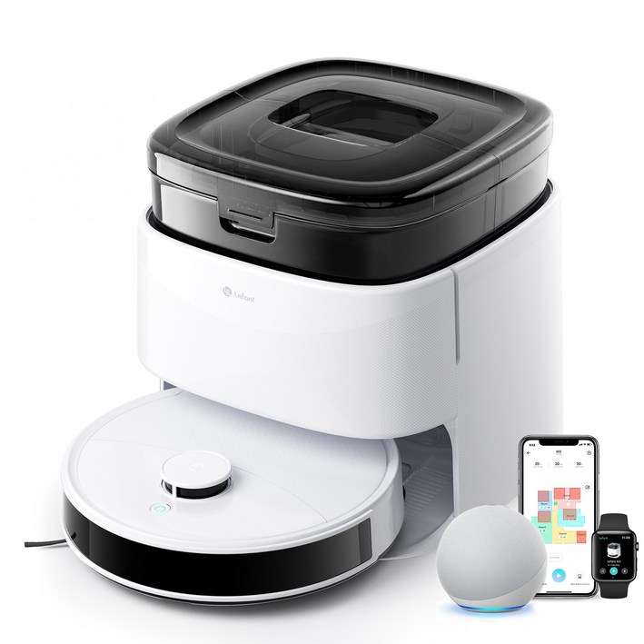 Lefant (르팡) M3 올인원로봇청소기 12000pa 경이로운 흡입력 자동 먼지비움 자동 온수세척 다기능앱제어, 화이트, 단품