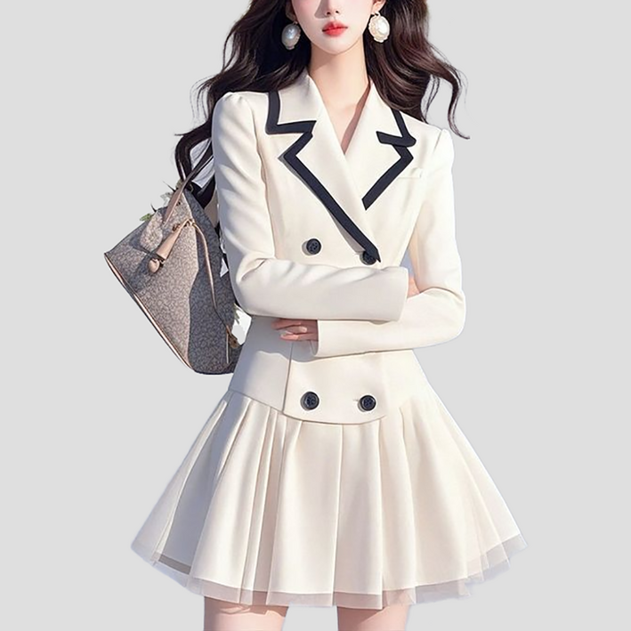 셀럽당 긴팔 정장 원피스 여봄 인테리어 슬림핏 플리츠 스커트AG0012