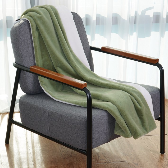 더보드라 부드러운 극세사 토끼털 양면 담요, 그린마카, 1개