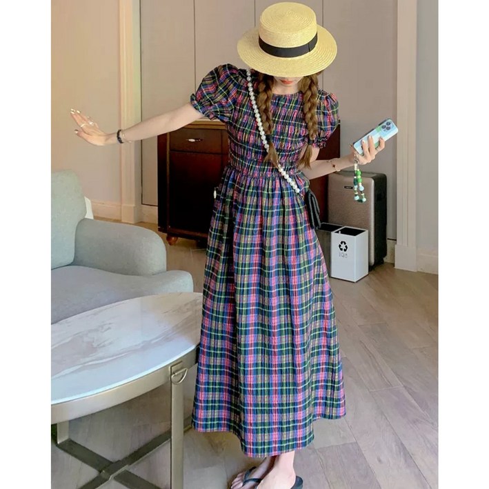 스코프 레이미 시어서커 체크 원피스 여성 원피스 데일리 원피스