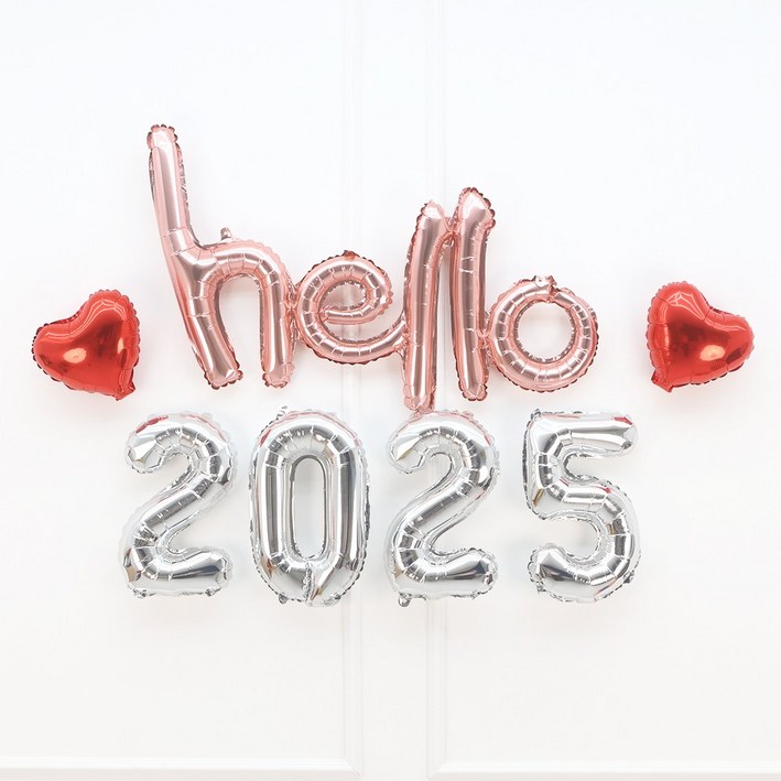 파티짱 hello 2025 하트 풍선 세트 소문자 신년회 연말파티 해피뉴이어, 로즈실버레드 파티짱 hello 2025 하트 풍선 세트 소문자 신년회 연말파티 해피뉴이어, 로즈실버레드