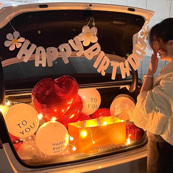 하피블리 생일이벤트 하트풍선 트렁크이벤트 생일파티용품세트, 생일가랜드하트