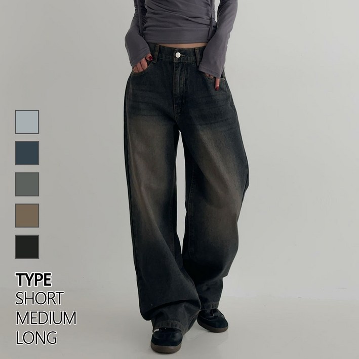 다올샵 여성 와이드핏 난스판 반밴딩 통 청바지 3단기장 키별선택 5컬러 5사이즈
