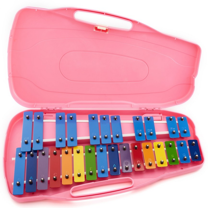 명창 실버스타 공명 실로폰 27키 가방형 핑크  무지개 칼라음판