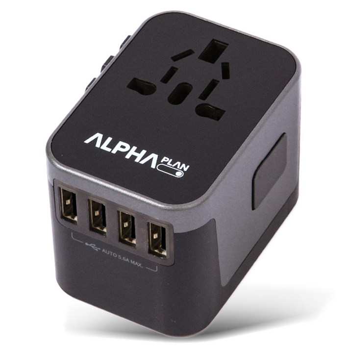 알파플랜 USB 4포트 C타입 1포트 올인원 해외 여행용 멀티 어댑터 블랙 그레이 JY305B, 1개 알파플랜 USB 4포트 C타입 1포트 올인원 해외 여행용 멀티 어댑터 블랙 그레이 JY305B, 1개