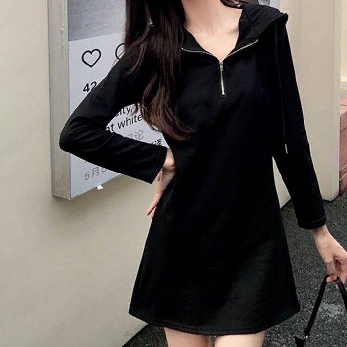 피어니스트 반집업 후드넥 H라인 미니 원피스 빅사이즈 포함