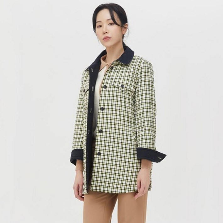 샤트렌 여성용 넥 배색 체크 자켓 블라우스 HCBSBL202 샤트렌 여성용 넥 배색 체크 자켓 블라우스 HCBSBL202