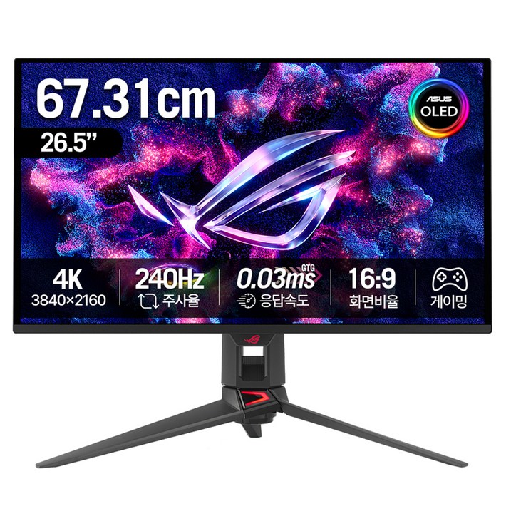에이수스 4K UHD QD OLED 240Hz 0.03ms 멀티스탠드 ROG Swift 게이밍 컴퓨터 모니터