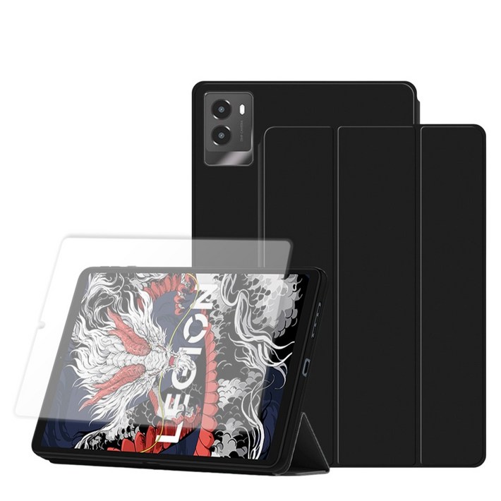 칸탐 패드 커버 케이스  강화유리 액정보호필름 세트, 블랙, 1세트