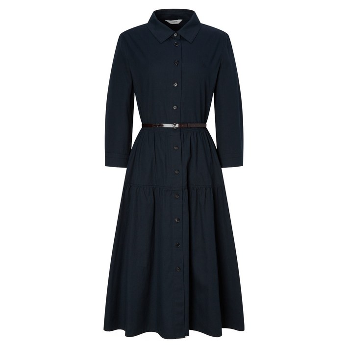 헤지스 여성용 벨티드 면혼방 7부 소매 원피스