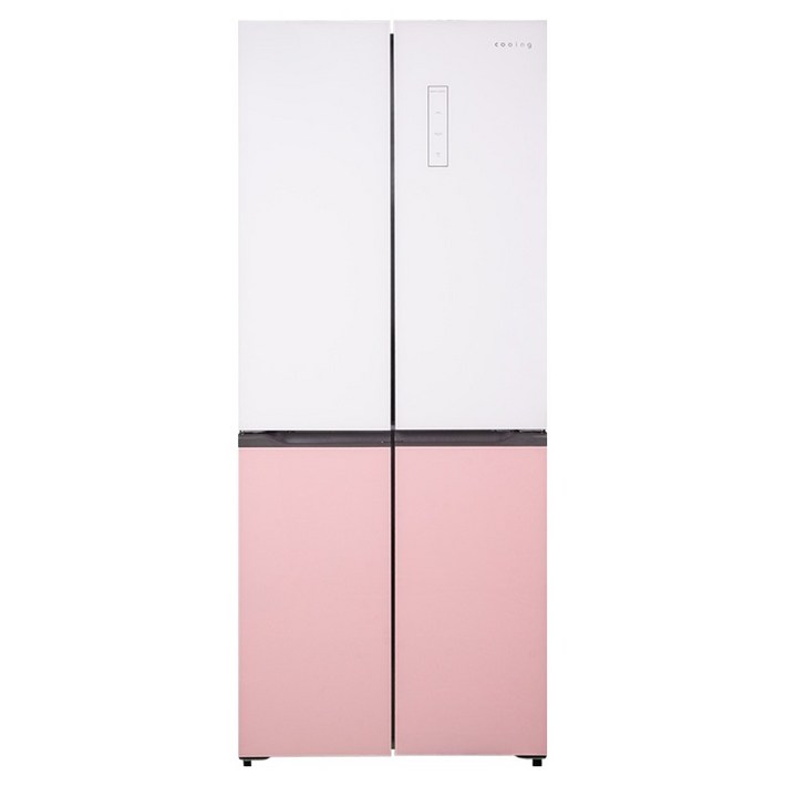 쿠잉전자 글램 글라스 대용량 418L 양문형 4도어 냉장고 방문설치, MD405GWP