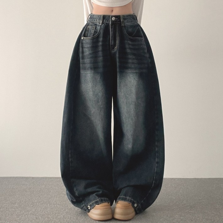 위드후이린 여성용 투투 사이드 핀턱 와이드 데님 팬츠