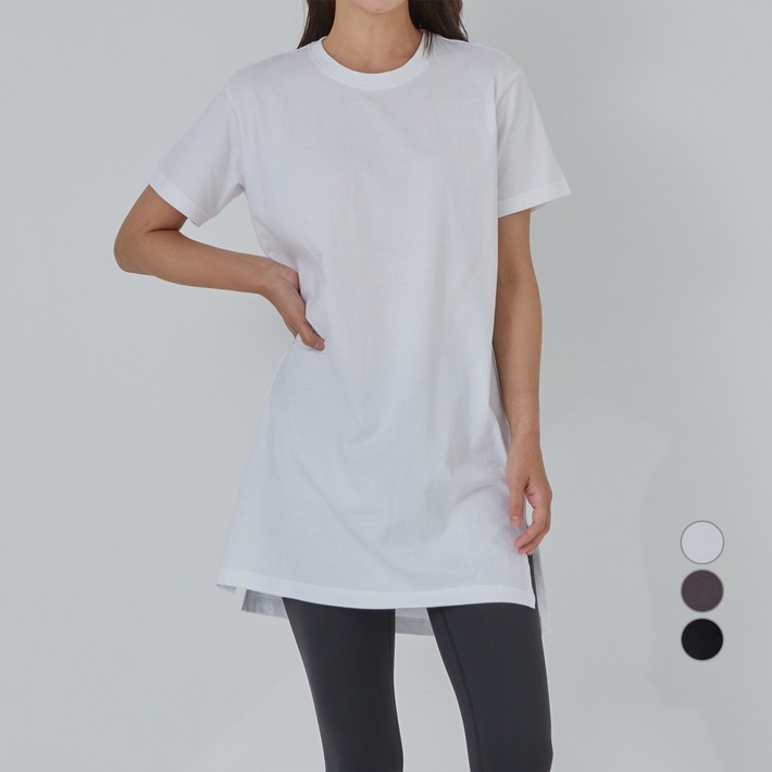 아피나르 여성용 통기성 레이어드 슬릿 롱 반팔티