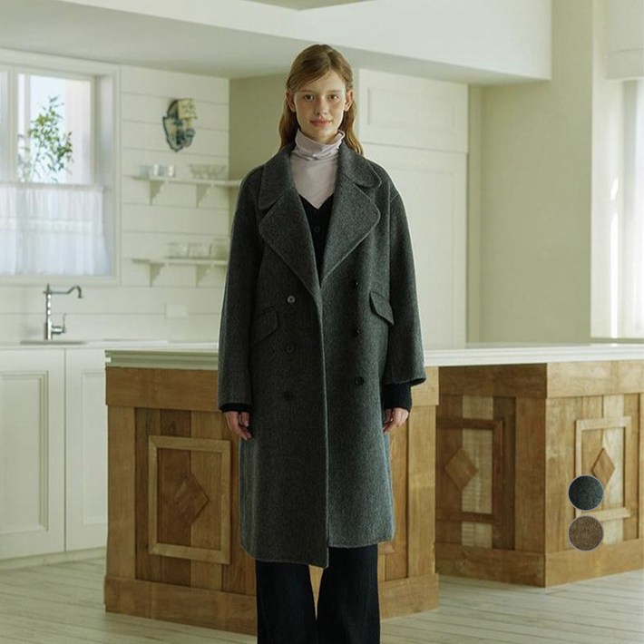 비키 여성용 핸드메이드 더블버튼 울 롱코트 TJHAY2642