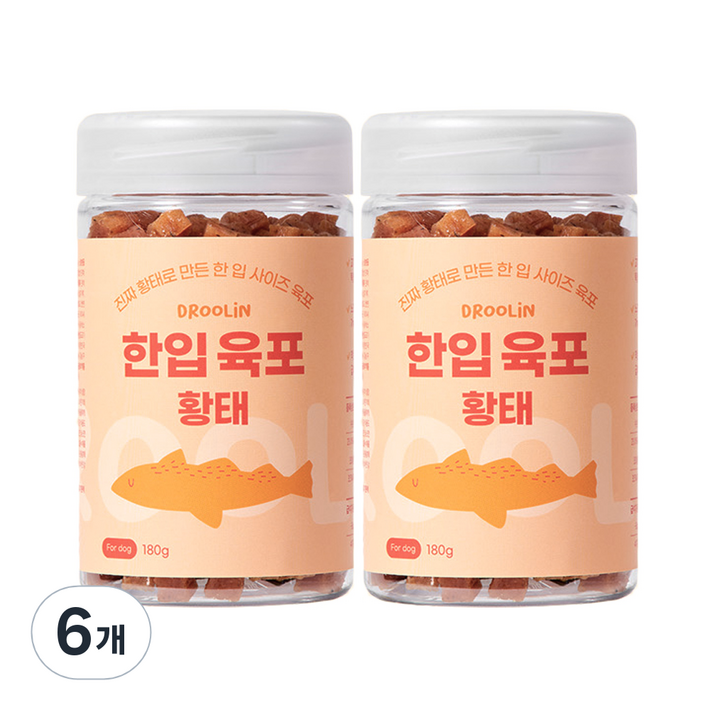 드룰린 한입육포 황태 강아지 간식, 황태맛, 180g, 6개