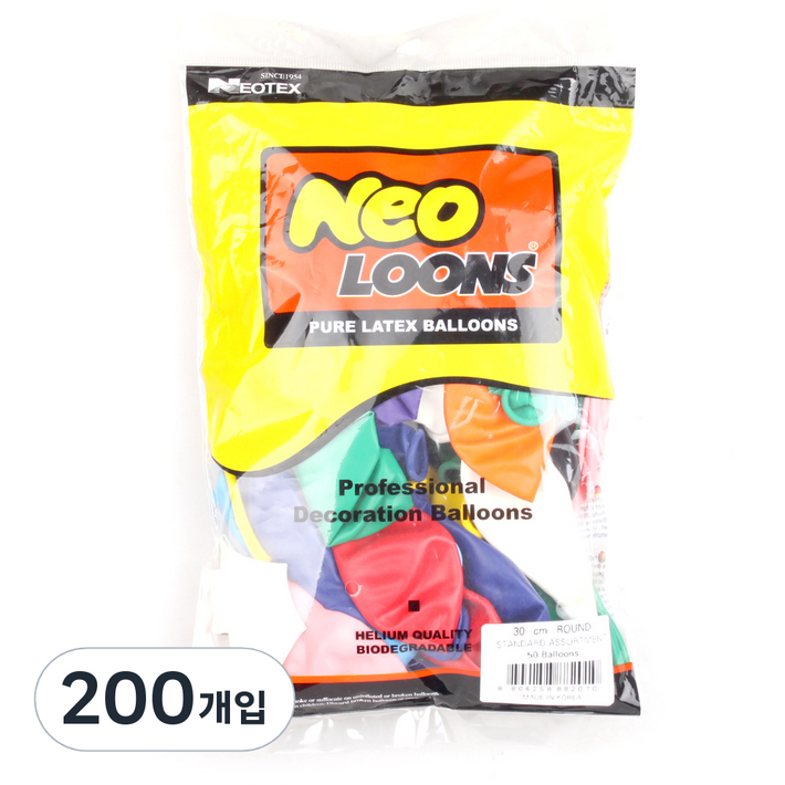네오룬즈 라운드풍선 30cm, 스탠다드혼합, 200개입 네오룬즈 라운드풍선 30cm, 스탠다드혼합, 200개입