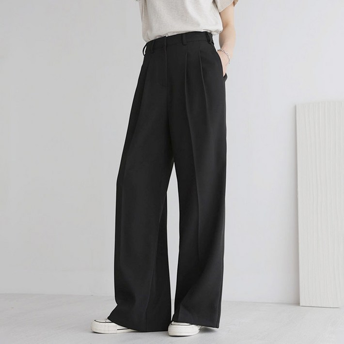 앤드스타일 여성용 숏기본롱 기장 맞춤 4탄 모던 핀턱 와이드 슬랙스 264381