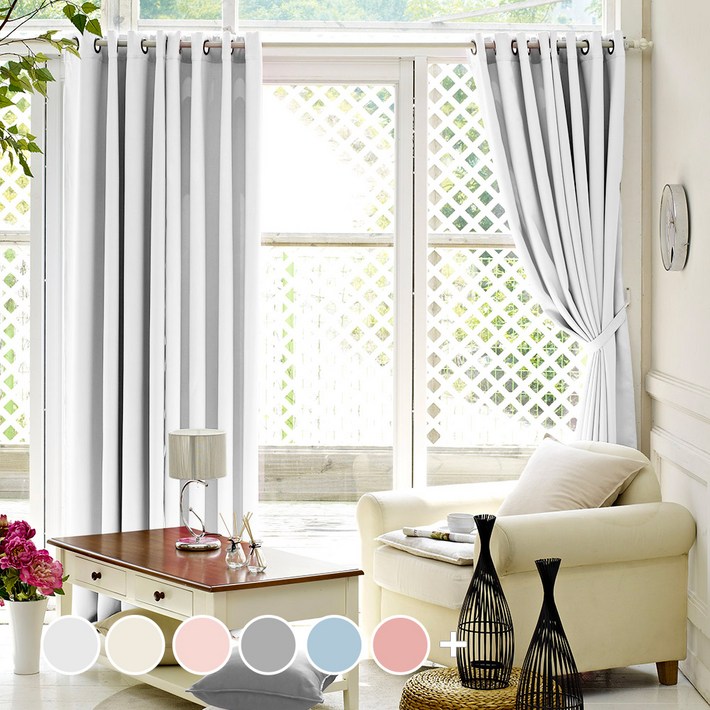 더자리 아일렛형 솔리드 암막 커튼 2p 끈 2p 세트