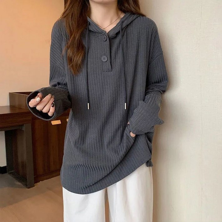 구디프 여성용 데일리 롱 후드 봄가을 꾸안꾸 티셔츠