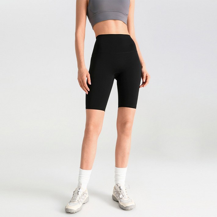 더시럽 여성용 하이웨이스트 Y존 프리 5부 바이커 레깅스