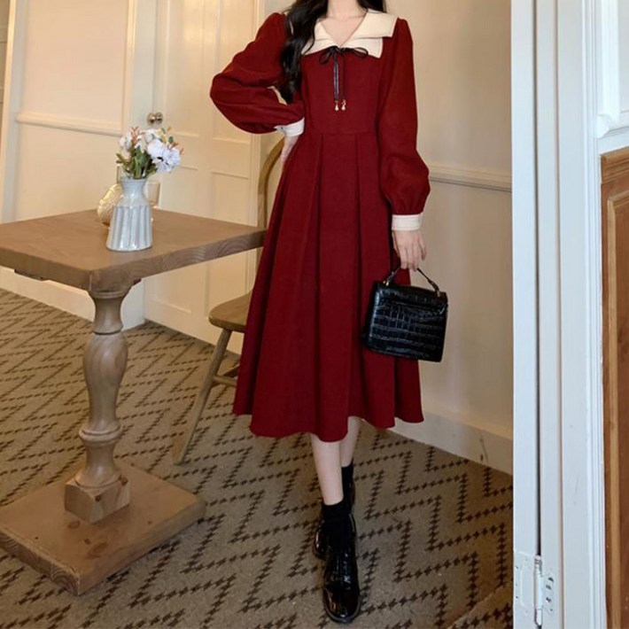 시크힐즈 페이퍼먼츠 르트랩 벌룬 소매 A라인 원피스 12052