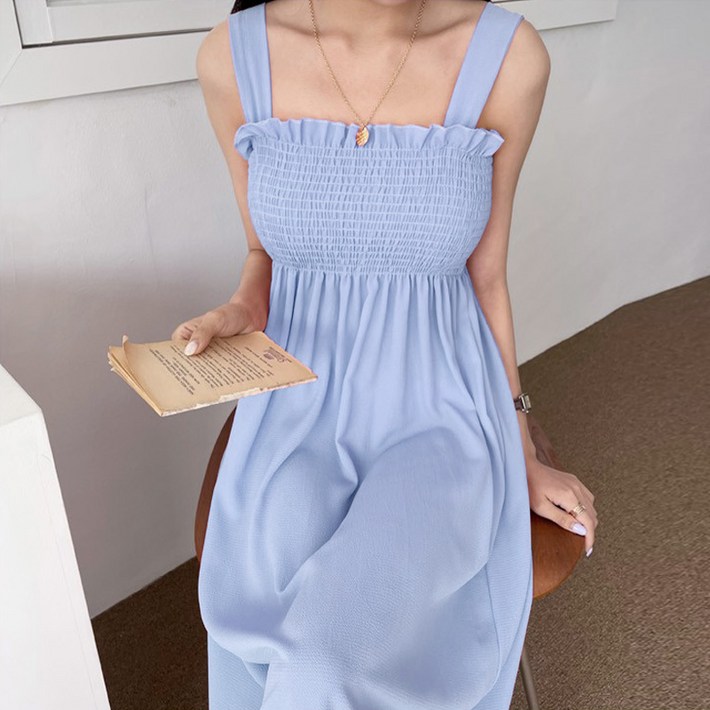 보리맘 스모크 밴딩 끈나시 휴양지 임부복 원피스 Tw884