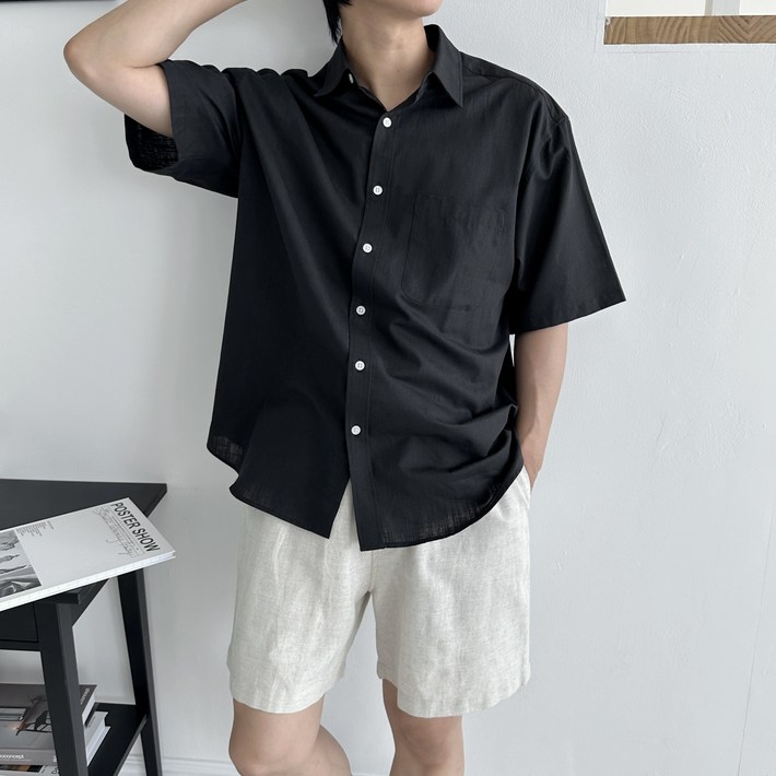 오버핏 블랙 셔츠 데일리 여름 반팔 긴팔 40수 면100 여름남방