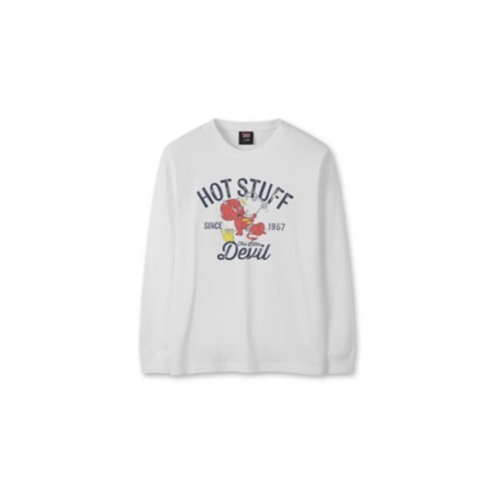 탑텐 밸런스 남성 여성 공용 긴팔티 캐릭터긴팔티 사계절 빈티지 긴팔 롱슬리브 면긴팔 면긴팔티셔츠 긴팔 긴팔티셔츠 콜라보 그래픽 긴팔티 핫 스터프 MSF3TS3012화이트