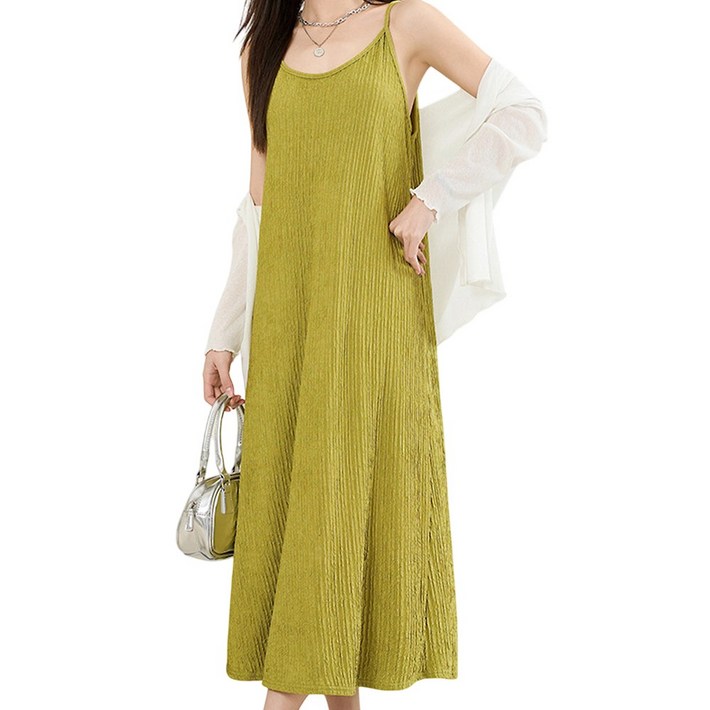 보씨엘 플리츠원피스 맥시 롱 민소매 끈 나시 원피스 여름 냉감 냉장고 체형보정 휴양지 임산부 CLAT1032