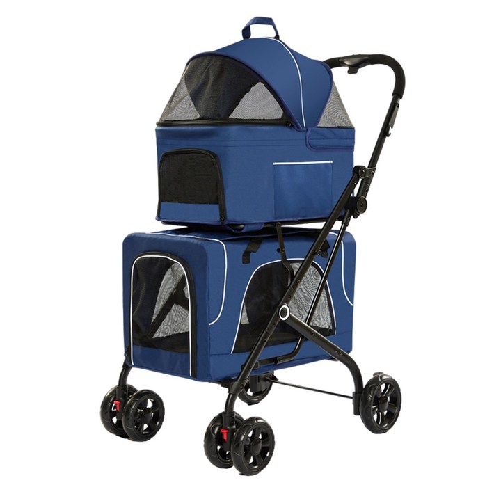 HESUNYI 분리형 퀵폴딩 2단 반려동물 유모차, 불루