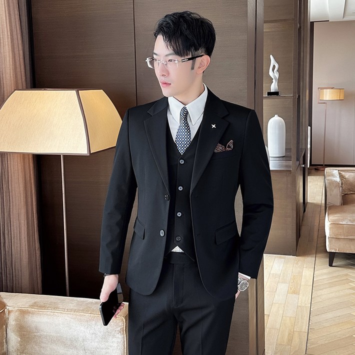 Enyofe 남성용 투버튼 캐주얼 쓰리피스 정장세트 재킷조끼바지 면접 기획 남자수트 3피스  결혼식 하객 남성 슈트 남자 겨울 검은 양복 세트 남성용 정장세트5컬러