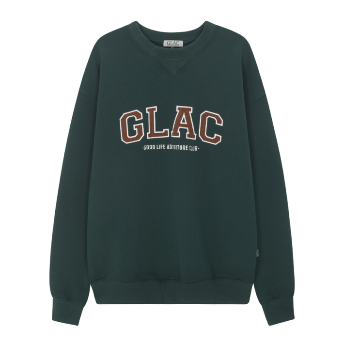 GLAC 글락 아플리케자수 오버핏 맨투맨 딥그린