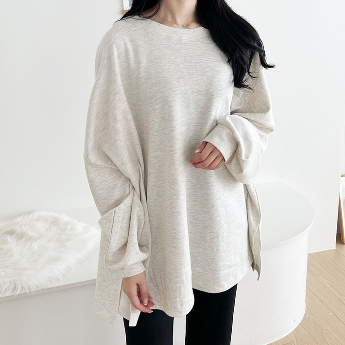 쏘옷 여성용 무지 오버핏 롱 맨투맨 티셔츠