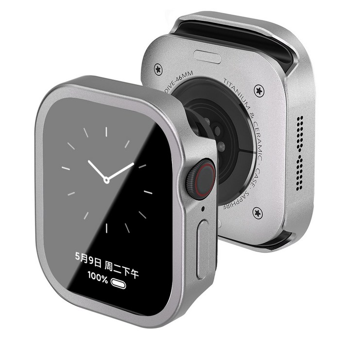 애플워치 호환 알루미늄 합금 메탈  PC 풀커버 방수 케이스, 실버, 1개