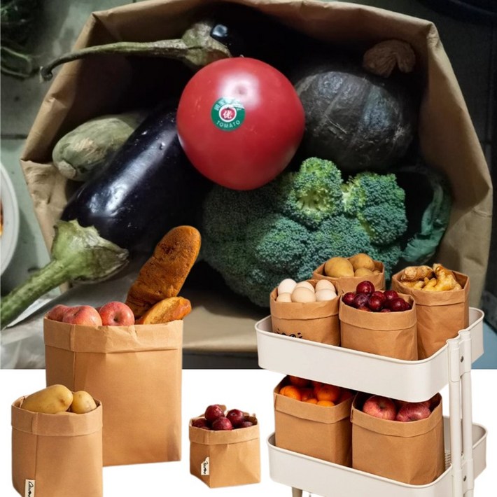 리빙어센틱 페이퍼백 크라프트지 냉장고정리 과일 야채 수납 바구니, 3개