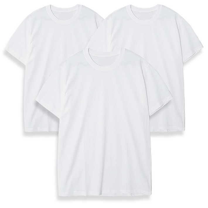 남녀공용 코마사 면 흰색 3장세트 기본 라운드 반팔 티셔츠 S3XL 6사이즈 화이트