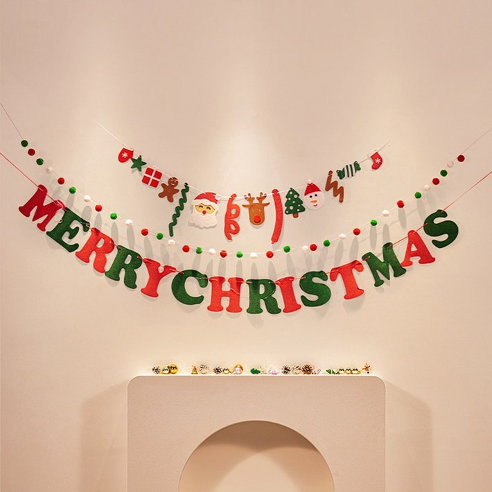 메리 크리스마스 루돌프 산타 트리 펠트 가랜드 홈 파티 용품 장식 소품, 1세트, 레드 그린