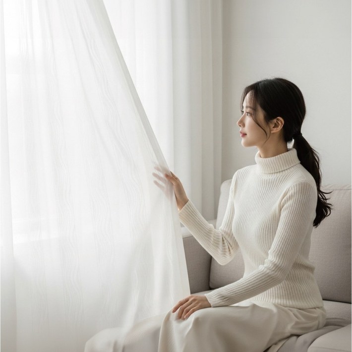 해움창 국내생산 비침없는 차르르 나비주름 쉬폰커튼 1P