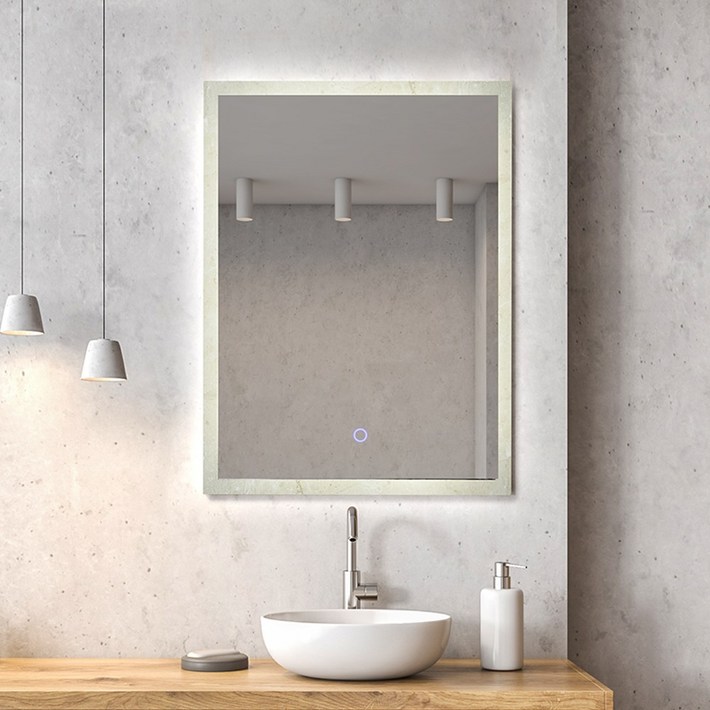 루비드 스톤 LED 사각 간접 조명 대리석 패턴 세면대 카페 거울 욕실 인테리어 벽거울, 울트라 화이트