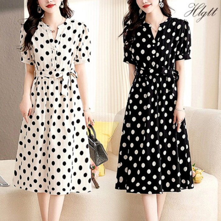 헬리꽁땡 도트시어서커원피스벨트색상선택