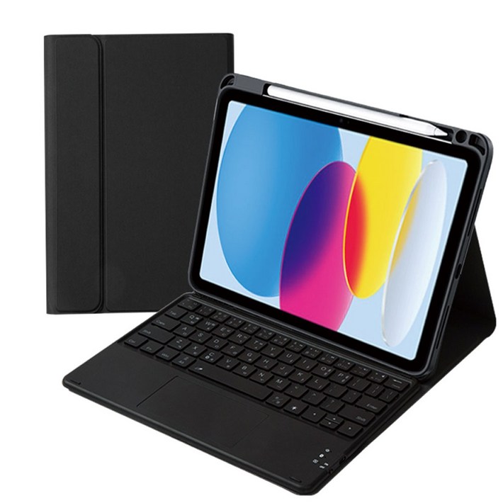 아이패드 애플펜슬 수납 led트랙패드 블루투스 키보드케이스, 검정
