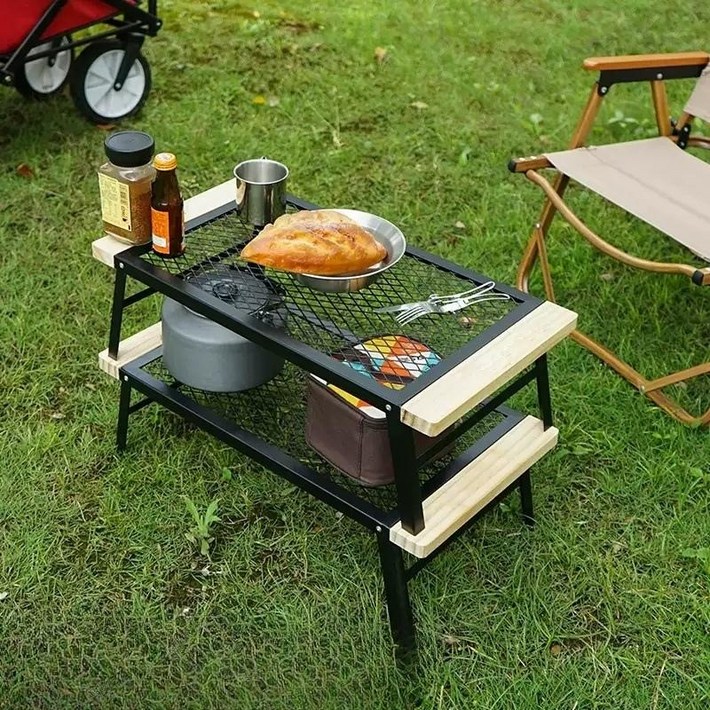캠핑 화목난로 테이블 접이식 철망 메쉬 피크닉 선반 바베큐 차박