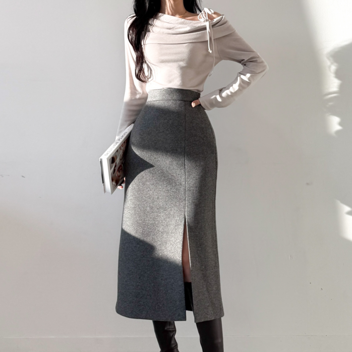 투디 드뮤어 슬릿 옆트임 모직 롱스커트, 3컬러, S,M