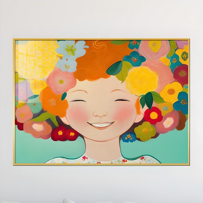 아트블루 꽃의 여인 인물 추상화 북유럽 감성 그림 인테리어 액자, 골드 메탈