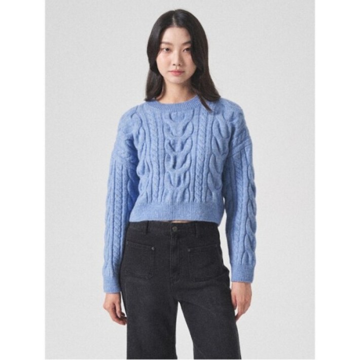 에잇세컨즈 케이블 라운드넥 크롭 긴소매 풀오버  블루 324X51LY2P